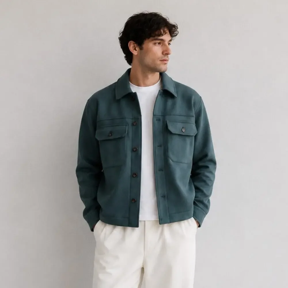 Zara Faux Suede Overshirt Jacket in Turquoise 3046/506 Mens XL Button Front
